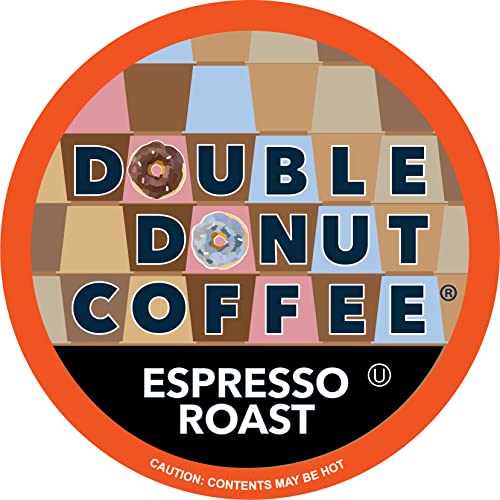 Book Cover Double Donut Dark Roast Coffee Pods, Espresso Roast, Strong Coffee in Recyclable Single Serve Coffee Pods for Keurig Coffee Maker, 80 Count