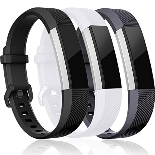 Book Cover Maledan Replacement Bands Compatible for Fitbit Alta, Alta HR and Fitbit Ace, Classic Accessories Band Sport Strap for Fitbit Alta HR, Fitbit Alta and Fitbit Ace, 3 Pack, Black/White/Gray, Small