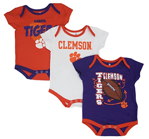 Book Cover GEN2 Baby Clemson Tigers 3 Piece Bodysuit Set, Orange/Purple/White, 3-6 Months