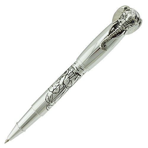 Book Cover Fuliwen Rollerball Pen, Silver Stainless Steel Body Elephant Pattern Gift Pen