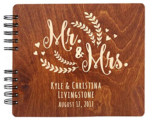 Book Cover Personalized Wedding Guest Book Mr Mrs Wooden Rustic Vintage Bridal Black Mahogany Oak or Cocoa Unique Wood Hardcover Finish Options