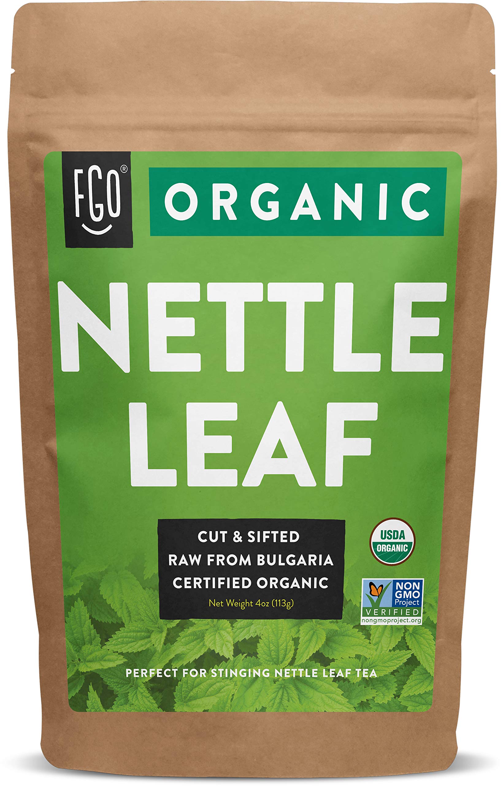 Book Cover FGO Organic Nettle Leaf Loose Tea, Resealable Kraft Bag, 4oz Nettle Leaf 4 Ounce (Pack of 1)