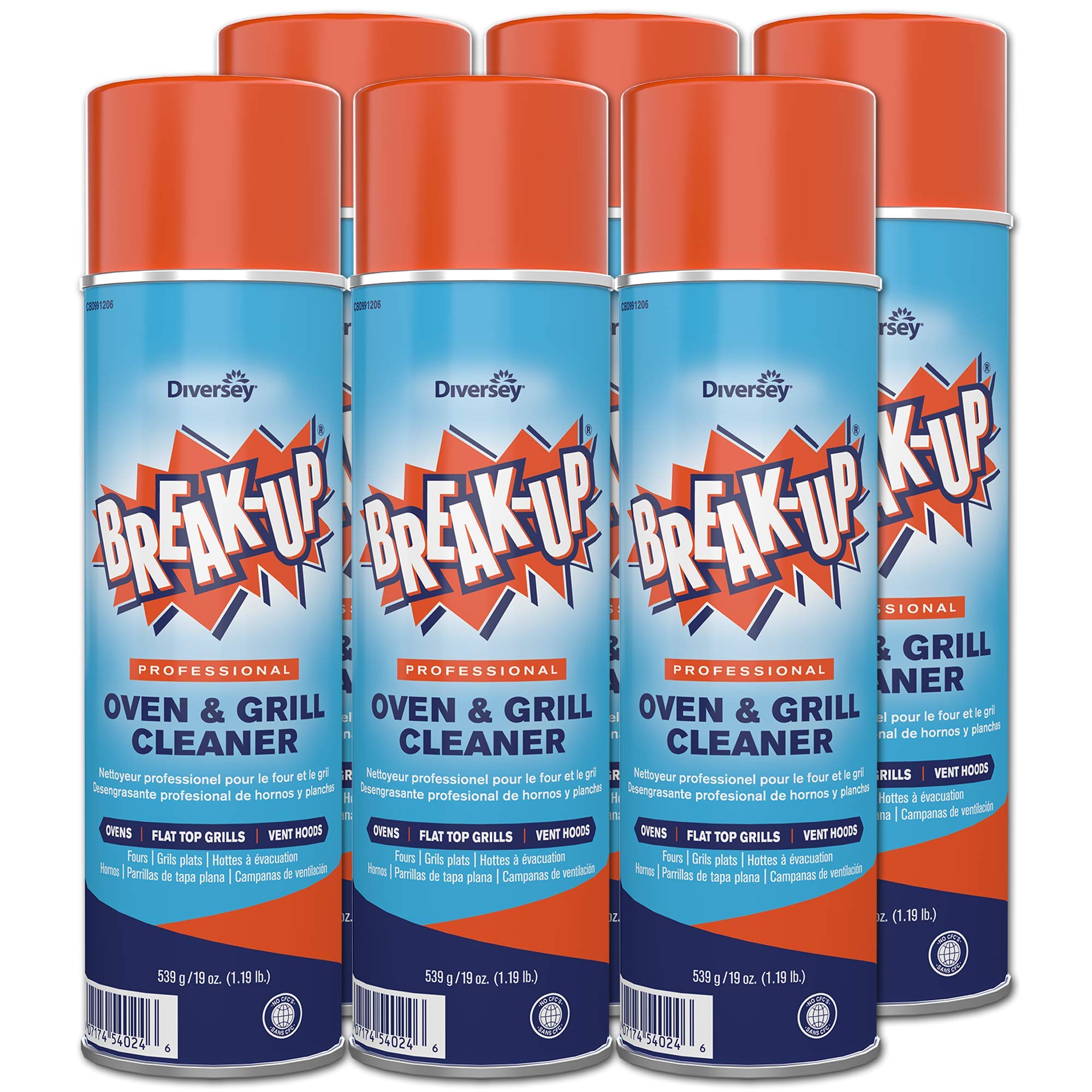 Book Cover Diversey CBD991206 Break-Up Professional Oven & Grill Cleaner, Heavy Duty Spray Removes Baked on Grease, Aerosol, 19-Ounce (Pack of 6) Pack of 6 Cleaner
