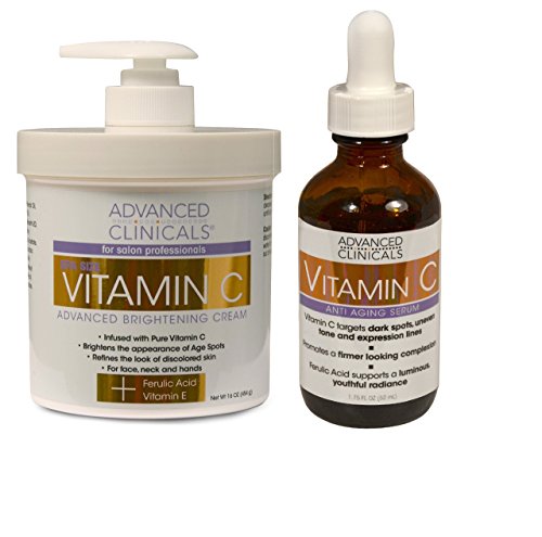 Book Cover Advanced Clinicals Vitamin C Skin Care set for face and body. Spa Size 16oz Vitamin C cream and Vitamin C face serum for dark spots, age spots, uneven skin tone in as little as 4 weeks!