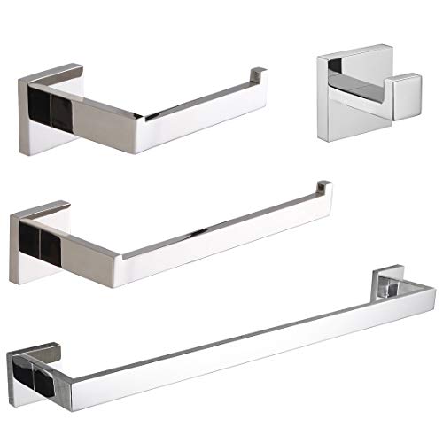 Book Cover VELIMAX Premium Stainless Steel 4 Pieces Bathroom Hardware Accessories Set Wall Mounted Towel Bar Set, Polished, 23.6-Inch