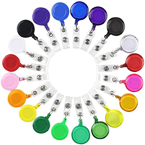 Book Cover SHAN RUI 20pcs Retractable Badge Holder Reels with Clip for Name Card Key Card,20 Colors