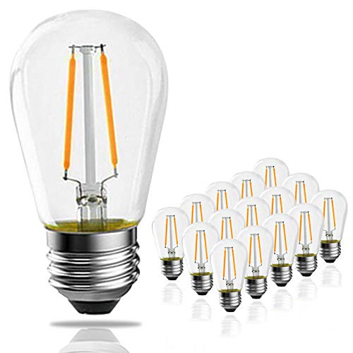Book Cover Banord 15 Pack Dimmable 2W S14 Replacement LED Bulbs, 2700K Warm White Waterproof Outdoor String Lights Vintage LED Filament Bulb, Shatterproof E26 Screw Base Edison LED Light Bulbs