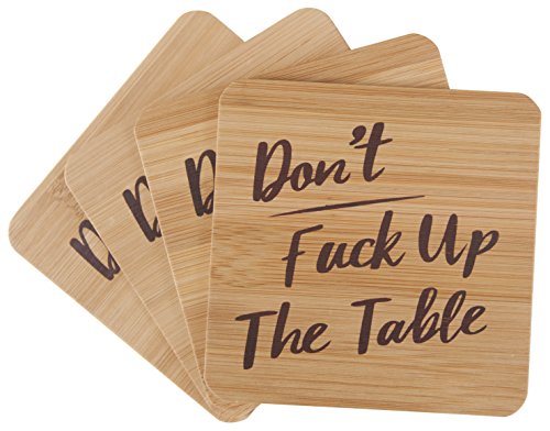 Book Cover Don't Fuck Up The Table Bamboo Unique Drink Coasters | Set of 4 with Holder | Funny Housewarming Gift