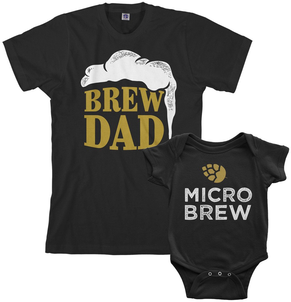Book Cover Threadrock Brew Dad & Micro Brew Infant Bodysuit & Men's T-Shirt Matching Set Baby: 12 Months | Men's: Small Black