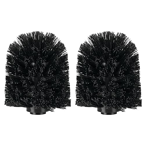 Book Cover mDesign Replacement Toilet Bowl Brush Head, Easy Screw-On Design for Bathroom Storage - Sturdy Stiff Bristles Make Deep Cleaning Simple - 2 Pack - Black