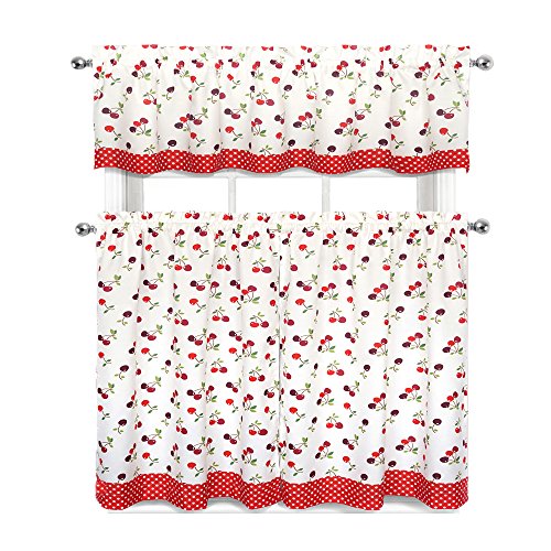 Book Cover Regal Home Collections Complete 3 Pc. Kitchen Curtain Tier &, Valance Set, Cherries & Polka Dots