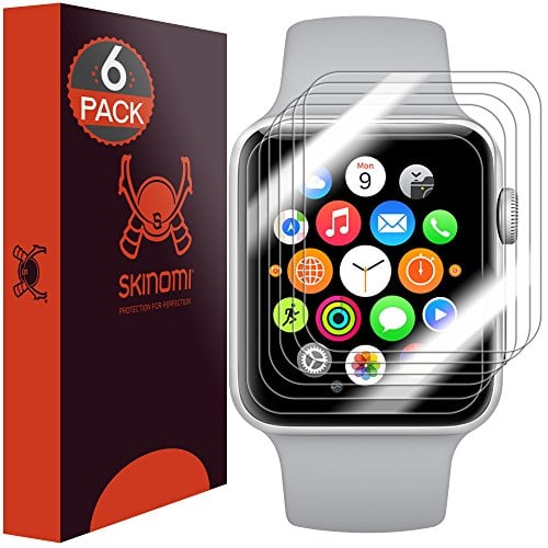 Book Cover Skinomi TechSkin [6-Pack] Clear Screen Protector for Apple Watch (38mm)(Apple Watch Nike+, Series 3/2/1 Compatible) [Full Coverage] Anti-Bubble HD TPU Film