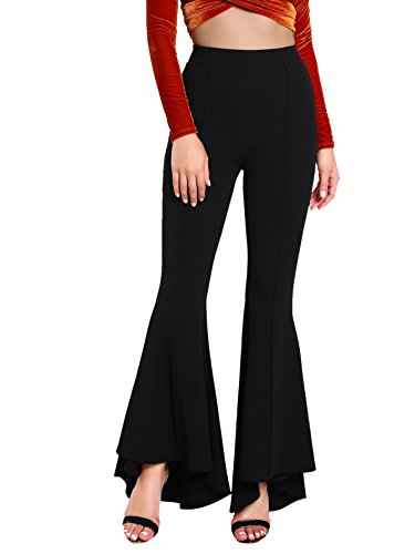 Book Cover MAKEMECHIC Women's Solid Flare Pants Stretchy Bell Bottom Trousers