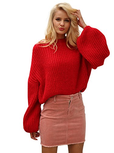 Book Cover Simplee Women's Casual Long Sleeve Loose Pullover Knit Sweater Jumper Top