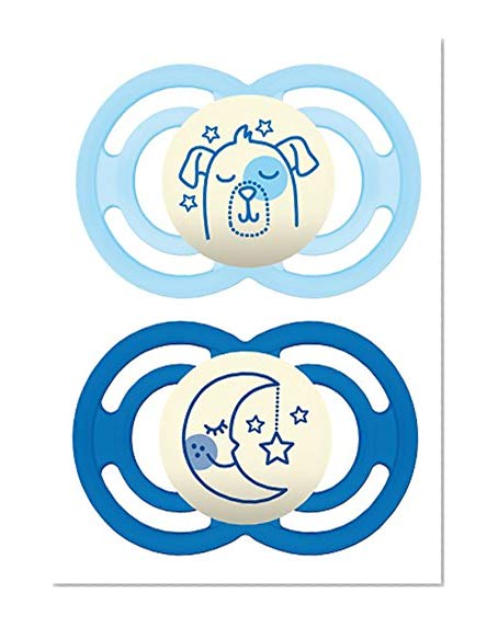 Book Cover MAM Glow in The Dark Pacifiers, Baby Pacifier 6+ Months, Best Pacifier for Breastfed Babies, Premium Comfort and Oral Care 'Perfect' Collection, Boy, 2-Count