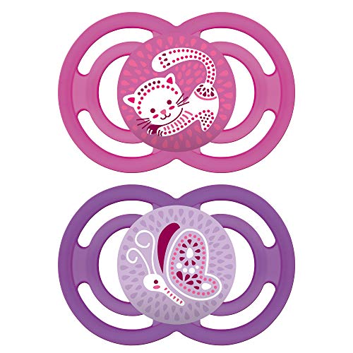 Book Cover MAM Pacifiers, Baby Pacifier 6+ Months, Best Pacifier for Breastfed Babies, Premium Comfort and Oral Care 'Perfect' Collection, Girl, 2-Count
