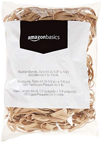 Book Cover Amazon Basics Rubber Bands, Size 64 (3-1/2 x 1/4 Inch), 320 Bands/1 lb Pack, 3-Pack, Tan