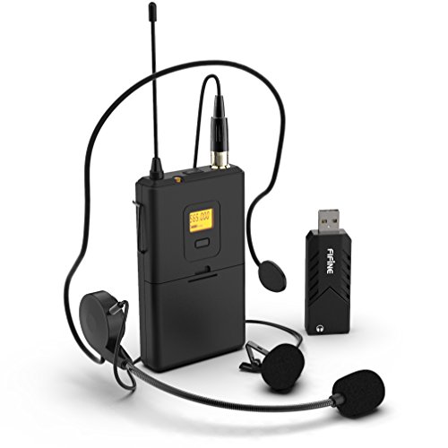 Book Cover Wireless Microphones for Computer,FIFINE USB Wireless Microphone System for PC and Mac,Headset UHF Wireless System with USB Receiver,Transmitter,Headset and Clip Lavalier Lapel Mic-K031B