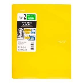 Book Cover Five Star Plastic Folder with Prongs 2 Pockets (Yellow) (2 Pockets)