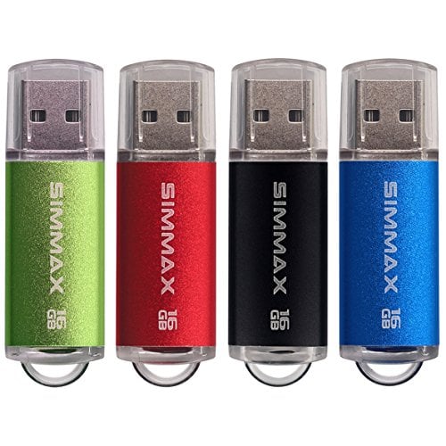 Book Cover SIMMAX 4 Pack 16GB USB 2.0 Flash Drive (Four Mixed Colors: Black Blue Green Red)