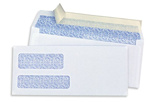 Book Cover SendIt #9 Double Window Envelopes, PEEL & SEAL, White, Blue Birdseye Security Pattern, 500 ct