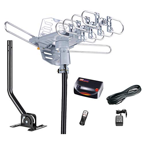Book Cover McDuory Outdoor 150 Miles Digital Antenna 360 Degree Rotation Amplified HDTV Antenna -Support 2 TVs-UHF/VHF/1080P/4K - Infrared Remote - 40ft RG6 Cable and Mounting Pole Included