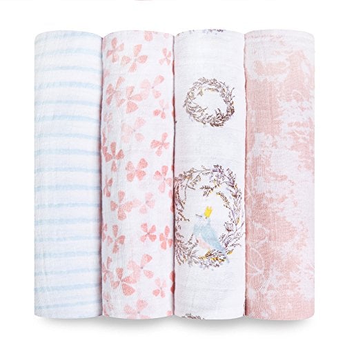 Book Cover aden + anais Swaddle Blanket, Boutique Muslin Blankets for Girls & Boys, Baby Receiving Swaddles, Ideal Newborn & Infant Swaddling Set, Perfect Shower Gifts, 4 Pack, Bird Song