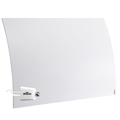 Book Cover Mohu Curve 50 Indoor Amplified TV Antenna, 50-Mile Range, UHF/VHF Multi-directional, 10 ft. Detachable Coaxial Cable, Modern Design with Base Stand, 15dB Amplifier, 4K-Ready HDTV, MH-110959