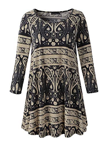 Book Cover Veranee Women's Plus Size Swing Tunic Top 3/4 Sleeve Floral Flare T-Shirt