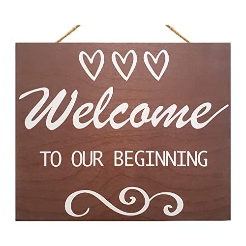 Book Cover JennyGems Welcome To Our Beginning Sign - Wedding Sign - House Warming - Rustic Welcome Sign - Wooden Home Signs - Housewarming Gift - Farmhouse Decor, Front Door Decorations, Wedding Welcome Sign
