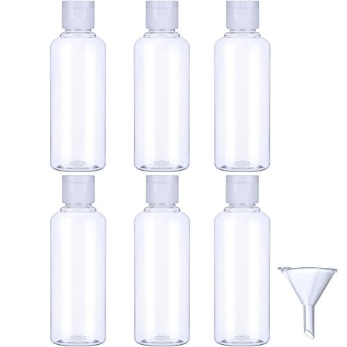 Book Cover DIY Crafts 100 ml Transparent Plastic Air Flight Travel Bottle Set with Small Funnel (Design No # 1, Pack of 6 Pcs)