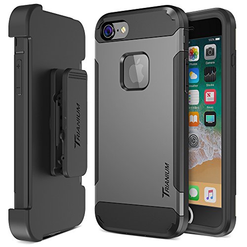 Book Cover Trianium iPhone 8 Case [Duranium Series] with Holster Case Heavy Duty Protective Cover and Built-in Screen Protector for Apple iPhone8 Phone (2017) Belt Clip Kickstand [Full Body Protection]- Gunmetal
