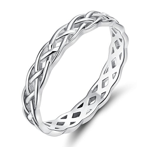 Book Cover SOMEN TUNGSTEN 925 Sterling Silver Ring 4mm Eternity Celtic Knot Wedding Band for Women Size 3-13
