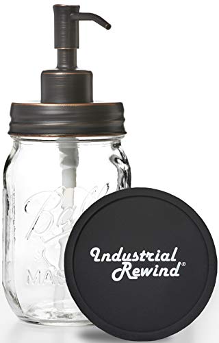 Book Cover Mason Jar Soap Dispenser Pump with Non-Slip Coaster, 16oz Clear Pint Glass with Oil Rubbed Bronze Dispensing Lid, Rustic Farmhouse Bathroom and Kitchen Decor