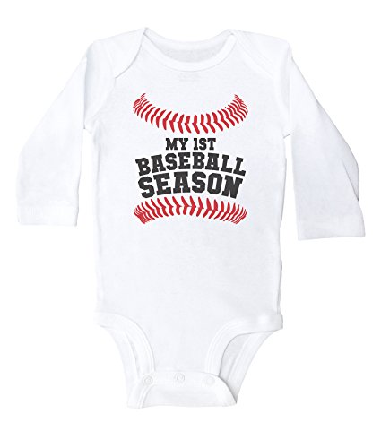 Book Cover Baffle Baseball Baby Onesie/My First Baseball Season/Baby Bodysuit Outfit (Newborn, White Long Sleeve)