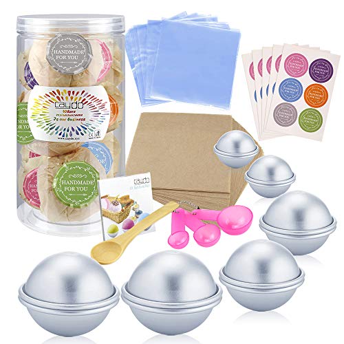 Book Cover Caydo 176 Pieces DIY Bath Bomb Molds Set with Instructions Including 12 Pieces 3 Size DIY Metal Bath Bomb Molds, Spoons, Wrapping Papers, Shrink Wrap Bags for Crafting Your Own Fizzies