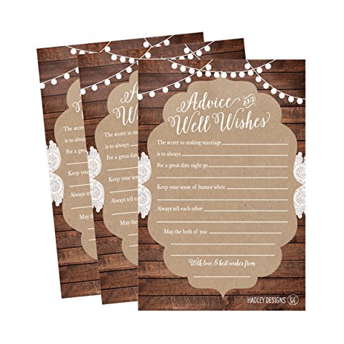Book Cover 50 4x6 Rustic Wedding Advice & Well Wishes For The Bride and Groom Cards, Reception Wishing Guest Book Alternative, Bridal Shower Games Note Card Marriage Advice Bride To Be, Best Wishes For Mr & Mrs