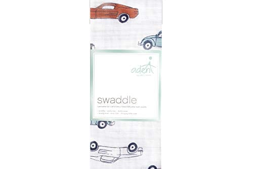 Book Cover Aden by aden + anais Swaddle Blanket, Muslin Blankets for Girls & Boys, Baby Receiving Swaddle, Ideal Newborn Gifts, Unisex Infant Shower Items, Toddler Gift, Wearable Swaddle, Single, Cars