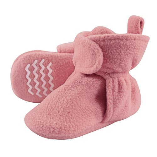 Book Cover Hudson Baby unisex baby Cozy Fleece Booties Slipper Sock, Strawberry Pink, 6-12 Months Infant US