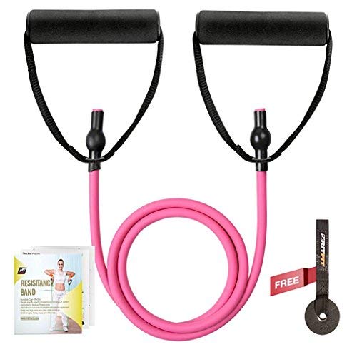 Book Cover RitFit Single Resistance Exercise Band With Comfortable Handles - Ideal for Physical Therapy, Strength Training, Muscle Toning - Door Anchor and Starter Guide INCLUDED (Rose Pink)
