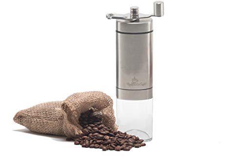 Book Cover Maranello Caffé Manual Coffee Grinder, Adjustable Grind Conical Burr Coffee Grinder for French Press, Espresso, Turkish & Cold Brew, Stainless Steel Portable Coffee Bean Grinder for Camping & Travel