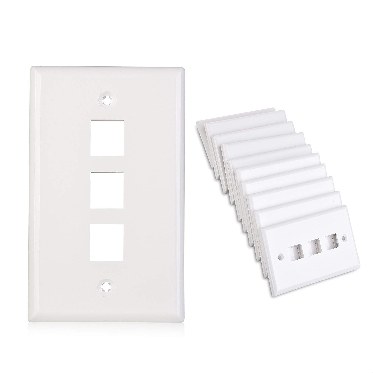 Book Cover Cable Matters 10-Pack Low Profile 3-Port Cat5e, Cat6 Keystone Jack Wall Plate in White