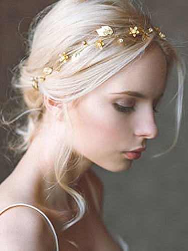 Book Cover Yean Bride Wedding Hair Vine Headband Gold Leaf Bridal Accessories for Women (Gold) (Gold)