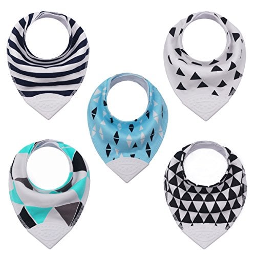 Book Cover Baby & Toddler Bandana Teething Bib with BPA-Free Silicone Teether and Adjustable Snap for Boys and Girls, (5-Pack)