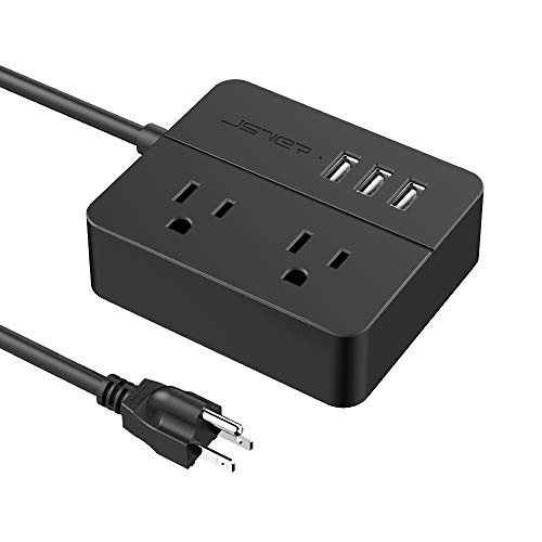 Book Cover USB Power Strip JSVER Power Strip with 3 USB, Power Strip Surge Protector, 2 AC Outlet Strip, USB Charging Station with 3.94ft Extension Cord, Mini Power Cord for Home, Office, Dorm, Travel (Black)