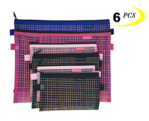 Book Cover Zipper Bags, 6 PCS 3 Sizes, Mesh Zipper Pouch Clear Zipper Pouch Small Organizer bag Zipper Folder Bag Cosmetic Bags Travel Storage Bags, 3 Sizes, 6 Bags/ Package, Colour Random.
