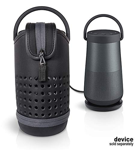 Book Cover Protetive Case for Bose SoundLink Revolve+ Bluetooth Speaker by WGear,with Customized Compartment Also for Charging Cradle and Adapter, mesh Pocket for Cable and Other Accessories (Polyster Black)