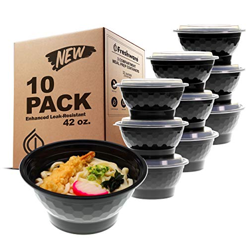 Book Cover Freshware Meal Prep Containers, Food Storage Bento Box | Bpa Free | Stackable | Lunch Boxes, Microwave/Dishwasher/Freezer Safe, 21 Day Fix (28 Oz) Noodle Bowls, 10-Pack