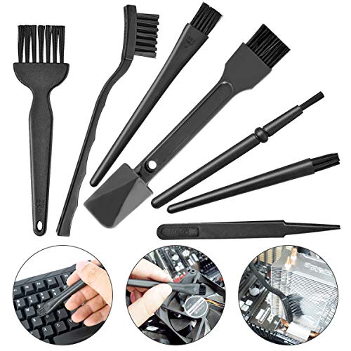 Book Cover Small Portable Plastic Handle Nylon Anti Static Brushes Computer Keyboard Cleaning Brush Kit (Black, Set of 7)