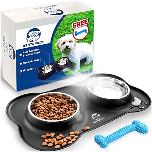 Book Cover Bent & Freck Dog Feeding Station - Spill Proof Small Dog Bowls for Food and Water - Puppy Sized Dishes for Boy Or Girl Dogs